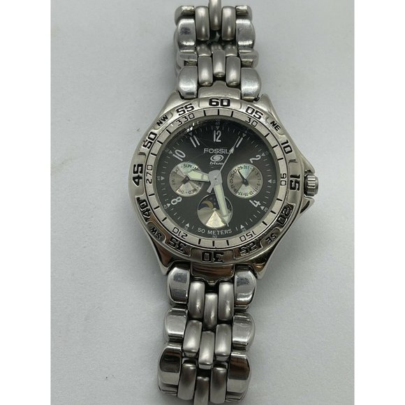 Mens 43mm Fossil Blue Watch Moon Phase 